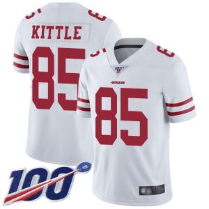 Nike 49ers #85 George Kittle White Men's Stitched NFL 100th Season Vapor Limited Jersey - Custom Name