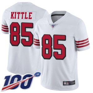 Nike 49ers #85 George Kittle White Rush Men's Stitched NFL Limited 100th Season Jersey - Custom Name