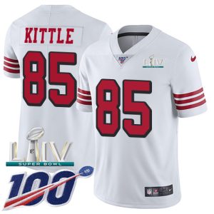 Nike 49ers #85 George Kittle White Super Bowl LIV 2020 Rush Men's Stitched NFL Limited 100th Season Jersey - Custom Name