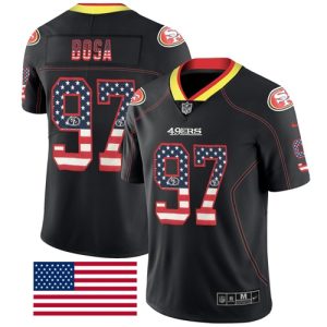 Nike 49ers #97 Nick Bosa Black Men's Stitched NFL Limited Rush USA Flag Jersey - Custom Name