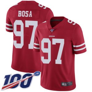 Nike 49ers #97 Nick Bosa Red Team Color Men's Stitched NFL 100th Season Vapor Limited Jersey - Custom Name