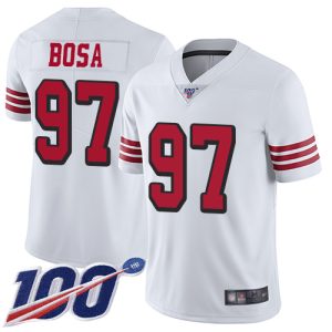 Nike 49ers #97 Nick Bosa White Rush Men's Stitched NFL Limited 100th Season Jersey - Custom Name