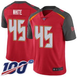 Nike Buccaneers #45 Devin White Red Team Color Men's Stitched NFL 100th Season Vapor Limited Jersey - Custom Name