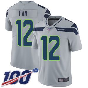 Nike Seahawks #12 Fan Grey Alternate Men's Stitched NFL 100th Season Vapor Limited Jersey - Custom Name