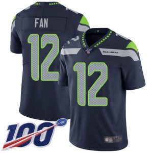 Nike Seahawks #12 Fan Steel Blue Team Color Men's Stitched NFL 100th Season Vapor Limited Jersey - Custom Name