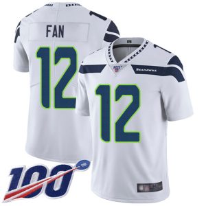 Nike Seahawks #12 Fan White Men's Stitched NFL 100th Season Vapor Limited Jersey - Custom Name