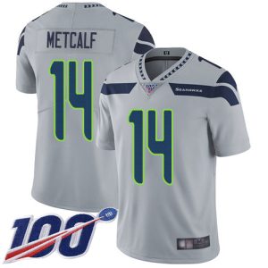 Nike Seahawks #14 D.K. Metcalf Grey Alternate Men's Stitched NFL 100th Season Vapor Limited Jersey - Custom Name