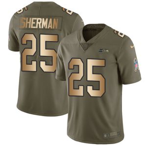 Nike Seahawks #25 Richard Sherman Olive-Gold Men's Stitched NFL Limited 2017 Salute To Service Jersey - Custom Name