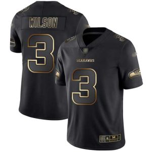 Nike Seahawks #3 Russell Wilson Black-Gold Men's Stitched NFL Vapor Untouchable Limited Jersey - Custom Name
