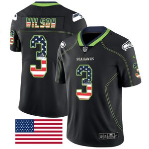 Nike Seahawks #3 Russell Wilson Black Men's Stitched NFL Limited Rush USA Flag Jersey - Custom Name