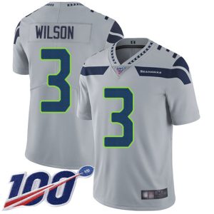 Nike Seahawks #3 Russell Wilson Grey Alternate Men's Stitched NFL 100th Season Vapor Limited Jersey - Custom Name