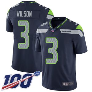 Nike Seahawks #3 Russell Wilson Steel Blue Team Color Men's Stitched NFL 100th Season Vapor Limited Jersey - Custom Name