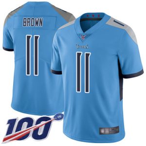 Nike Titans #11 A.J. Brown Light Blue Alternate Men's Stitched NFL 100th Season Vapor Limited Jersey - Custom Name