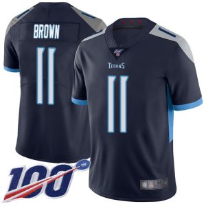 Nike Titans #11 A.J. Brown Navy Blue Team Color Men's Stitched NFL 100th Season Vapor Limited Jersey - Custom Name