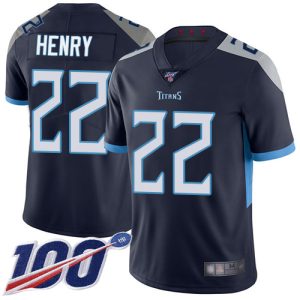 Nike Titans #22 Derrick Henry Navy Blue Team Color Men's Stitched NFL 100th Season Vapor Limited Jersey - Custom Name
