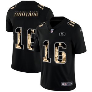 San Francisco 49ers #16 Joe Montana Carbon Black Vapor Statue Of Liberty Limited NFL Jersey - Custom Name
