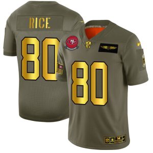 San Francisco 49ers #80 Jerry Rice NFL Men's Nike Olive Gold 2019 Salute to Service Limited Jersey - Custom Name