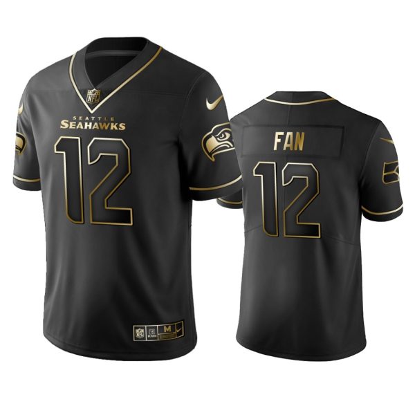 Seahawks #12 Fan Men's Stitched NFL Vapor Untouchable Limited Black Golden Jersey - Custom Name