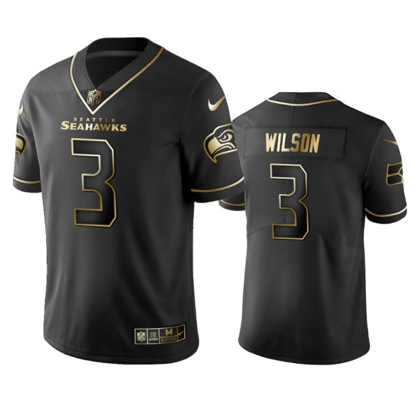 Seahawks #3 Russell Wilson Men's Stitched NFL Vapor Untouchable Limited Black Golden Jersey - Custom Name