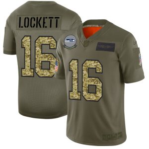 Seattle Seahawks #16 Tyler Lockett Men's Nike 2019 Olive Camo Salute To Service Limited NFL Jersey - Custom Name