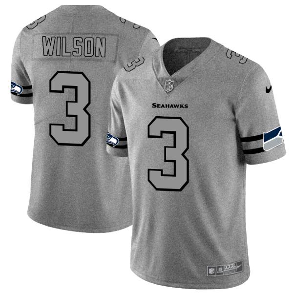 Seattle Seahawks #3 Russell Wilson Men's Nike Gray Gridiron II Vapor Untouchable Limited NFL Jersey - Custom Name