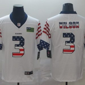 Seattle Seahawks #3 Russell Wilson White Men's Nike Team Logo USA Flag Vapor Untouchable Limited NFL Jersey - Custom Name