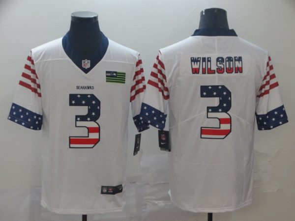 Seattle Seahawks #3 Russell Wilson White Men's Nike Team Logo USA Flag Vapor Untouchable Limited NFL Jersey - Custom Name