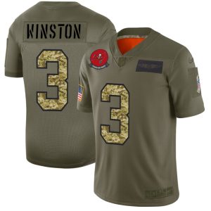 Tampa Bay Buccaneers #3 Jameis Winston Men's Nike 2019 Olive Camo Salute To Service Limited NFL Jersey - Custom Name