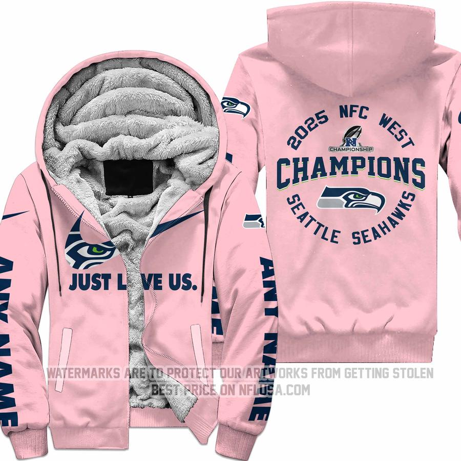Limited Edition NFC West Champion - Just Love Us - Seattle Seahawks - Fleece Zip Hoodie