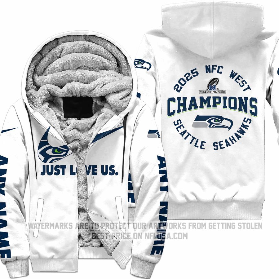 Limited Edition NFC West Champion - Just Love Us - Seattle Seahawks - Fleece Zip Hoodie