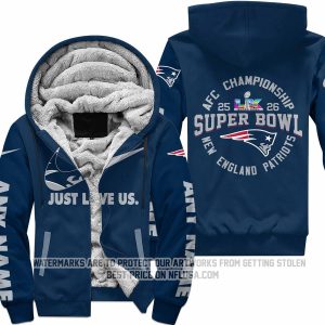 Limited Edition Super Bowl LX - Just Love Us - New England Patriots - Fleece Zip Hoodie