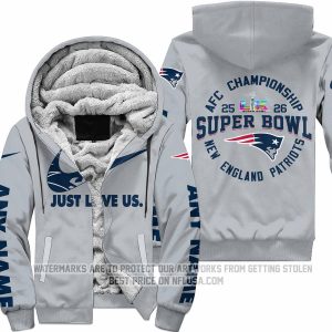 Limited Edition Super Bowl LX - Just Love Us - New England Patriots - Fleece Zip Hoodie