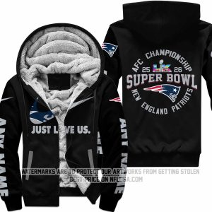 Limited Edition Super Bowl LX - Just Love Us - New England Patriots - Fleece Zip Hoodie