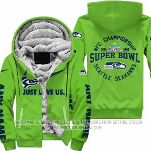 Limited Edition Super Bowl LX - Just Love Us - Seattle Seahawks - Fleece Zip Hoodie