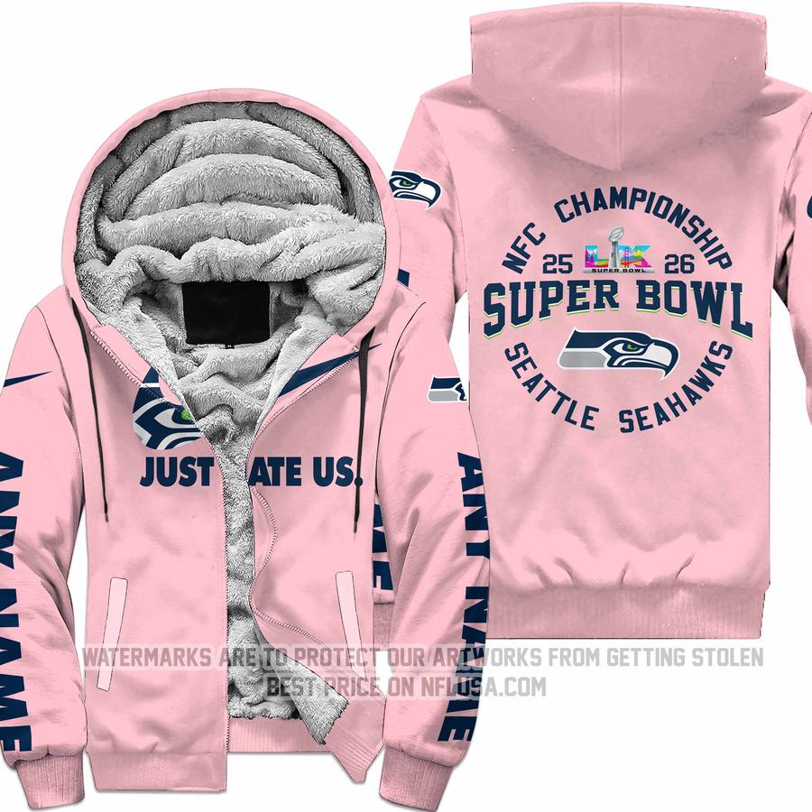 Limited Edition Super Bowl LX - Just Hate Us - Seattle Seahawks - Fleece Zip Hoodie