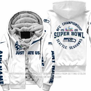 Limited Edition Super Bowl LX - Just Hate Us - Seattle Seahawks - Fleece Zip Hoodie