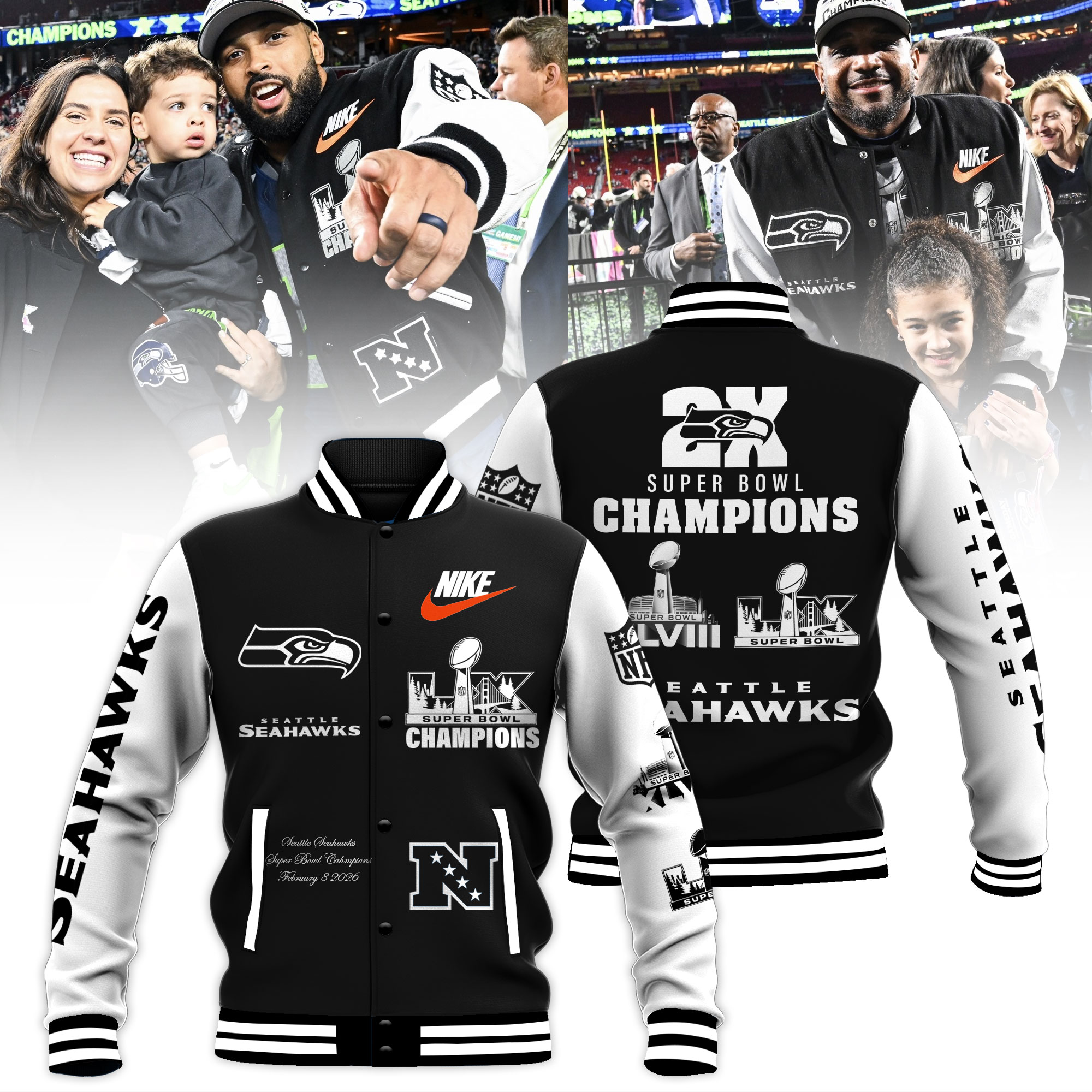 Seattle Seahawks Super Bowl LX Champions Limited Edition Baseball Jacket