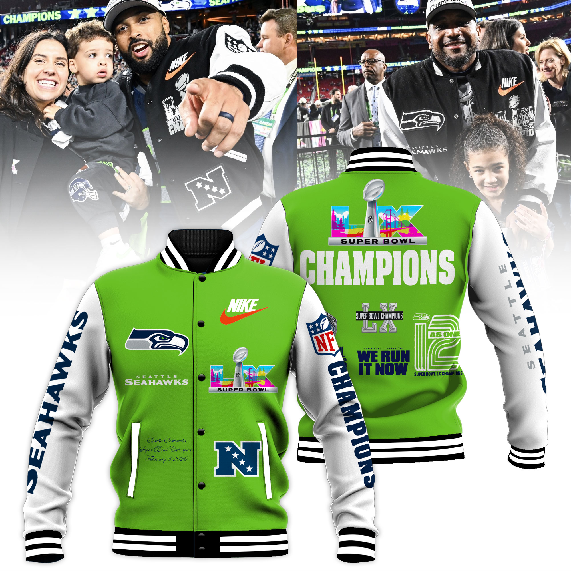 Seattle Seahawks Super Bowl LX Champions Limited Edition Baseball Jacket