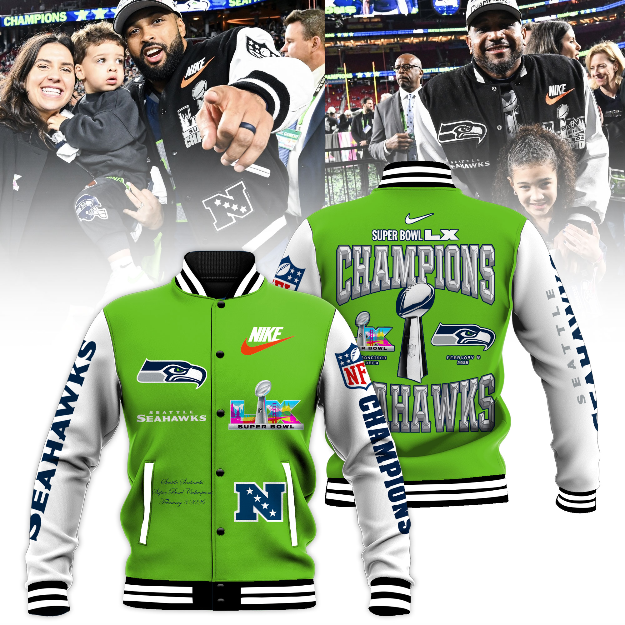 Seattle Seahawks Super Bowl LX Champions Limited Edition Baseball Jacket