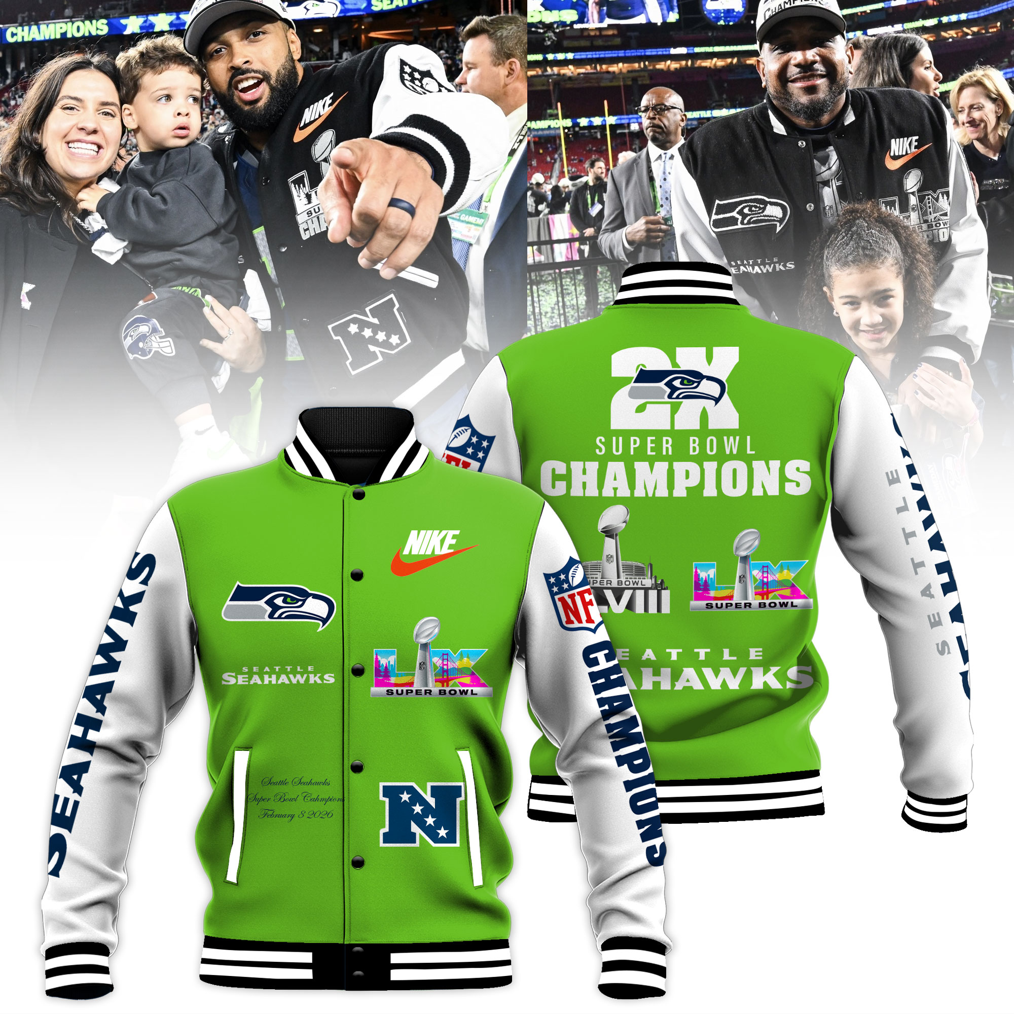 Seattle Seahawks Super Bowl LX Champions Limited Edition Baseball Jacket
