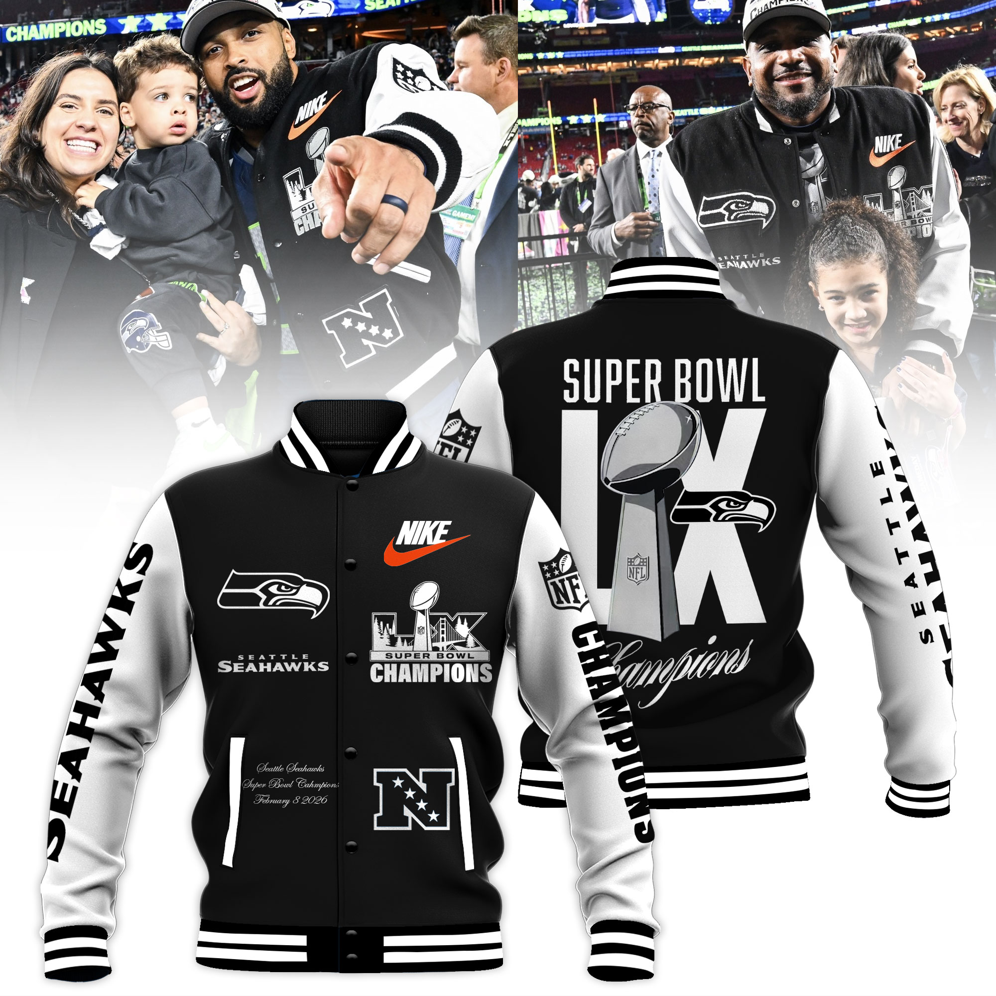 Seattle Seahawks Super Bowl LX Champions Limited Edition Baseball Jacket